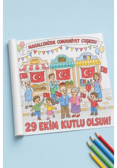 29 Ekim Cumhuriyet Bayramı Temalı Çocuk Boyama Rulosu Atatürk, Türk Bayrağı Ve Kutlama Çizimleri 30cm X 4m
