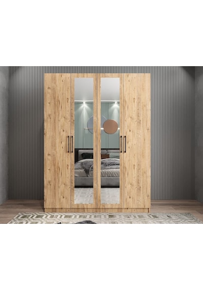 Bevel 4 Kapaklı Gizli Çekmeceli Gardırop Ç 180 Cm - Montaj Dahil