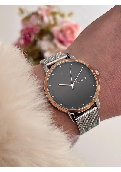Ferrucci Fc63167 Ayarlanailir Hasır Kordon Çelik Kadın Kol Saati+%100 Çelik Kolye Hediyeli Rose Gold