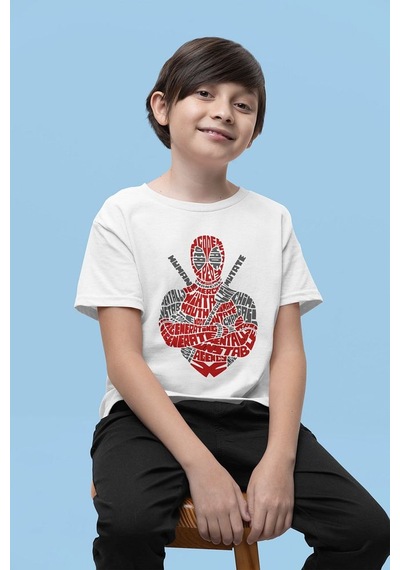 Sevbano Tasarım Dedapool Baskılı Unisex Film Kahramanı Çocuk Tişört 1-12 Beyaz