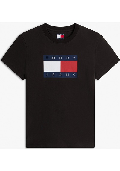 Tommy Hilfiger Tjw Normal Kesim Tj Bayraklı Kısa Kollu Kadın Siyah T-shirt Dw0dw22562bds Siyah