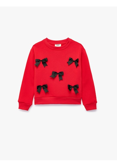 Koton Fiyonklu Uzun Kollu Bisiklet Yaka Pamuklu Şardonlu Sweatshirt Kırmızı 7wkg10081ak