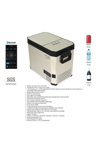 U-frigo Buzdolabı Leto Duo 55lt 12v/24v Çift Kapaklı Soğutucu Modeli 0.75 Mm