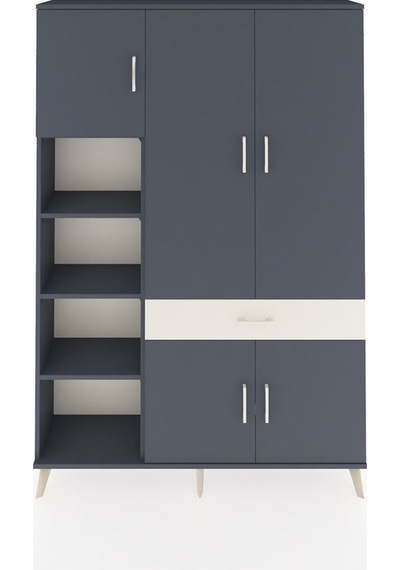 Arges Dolap 8 Raflı Tek Çekmeceli 5 Kapaklı 132x30x195 Antrasit-antrasit/aytaşı Antrasıt/aytası