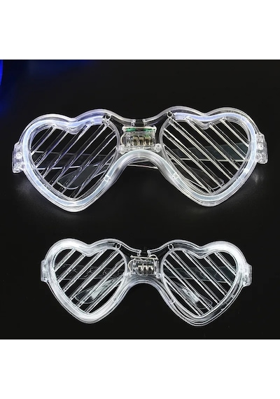 Beyaz Led Işıklı Kalp Gözlük 3 Modlu Parti - Glow Gözlüğü 4801 Diğer