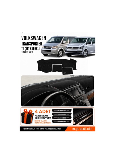 Volkswagen Transporter T5 Çift Kapaklı 2003-2016 Uyumlu Torpido Örtüsü - Siyah