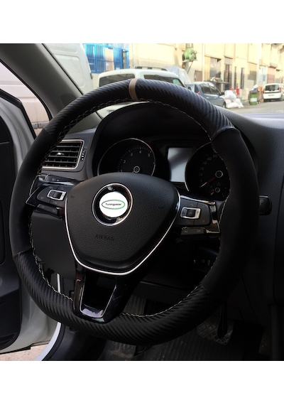Yüzüklü Alcantara - Karbon Model Dikişli Oto Direksiyon Kılıfı