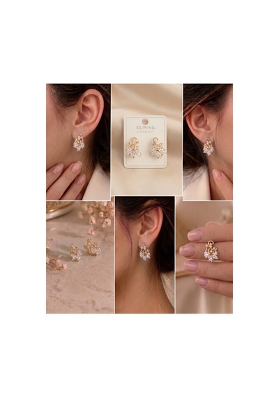 Xuping 14k Gold Rengi Kuyumcu İsçiligi Modern Tasarim Tas Detay Kararmaz Kadin Halka Küpe Ekru - 926433105 Ekru