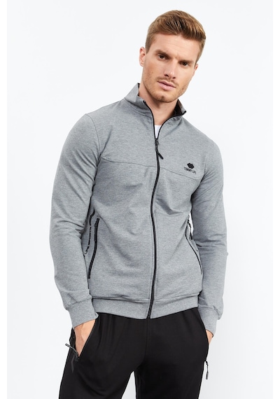 Tommy Life Gri Melanj - Siyah Dik Yaka Fermuarlı Standart Kalıp Klasik Paça Erkek Eşofman Takımı - 85152 Gri - Siyah
