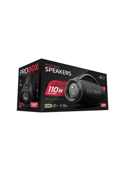 Powerway Probox 110w Güç Usb Hafıza Kartı Aux Fm Led Işıklı Bluetooth Hoparlör Hi-fi Ses Bombası