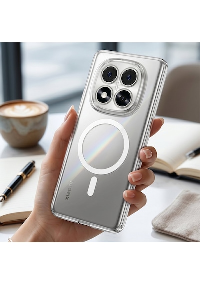 Caseonn Xiaomi Redmi Note 14 Pro 5g Kılıf Kablosuz Şarj Özellikli Sararmaz Kristal Sert Kapak Şeffaf