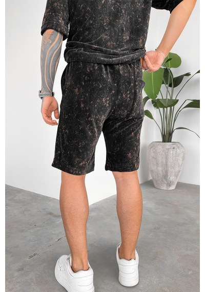Lacivert İnce Fitilli Batik Desen Relaxed Şort Lacivert