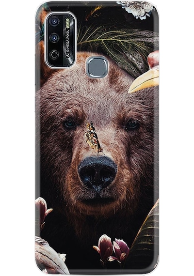 Infinix Hot 10 Play Kılıf Resimli Desenli Baskılı Silikon Flowers Bear 1337
