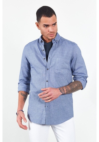 Slim Fit Dar Kesim %100 Pamuk Düğmeli Yaka Oxford Indigo Erkek Gömlek Me23s116596 İndigo