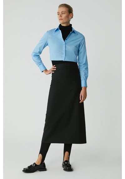 Ethıquet Sıntıa Kadın Slim Fit Dar Kalıp Vücuda Oturan Likralı Poplin Crop Mavi Gömlek
