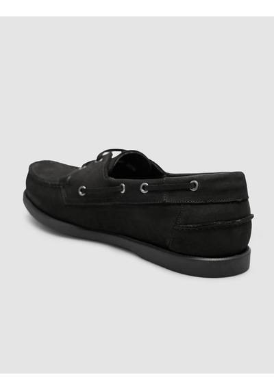 Cabani Peravia Mat Siyah Hakiki Deri Bağcıklı Loafer Ayakkabı