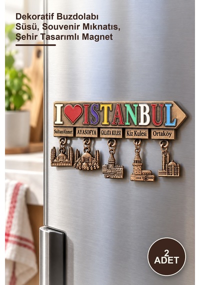 2 Adet İstanbul Temalı Metal Magnet Dekoratif Buzdolabı Süsü, Souvenir Mıknatıs, Şehir Tasarımlı Magnet 1