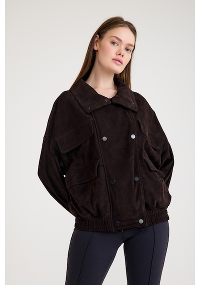 Oversize Bayan Süet Deri Ceket Vb-9-bk-2858-24126 Kahverengi
