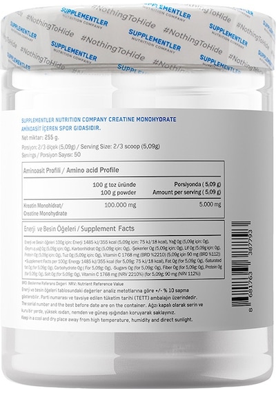 Supplementler Micronized Creatine 255 Gr Aromasız Aromasız
