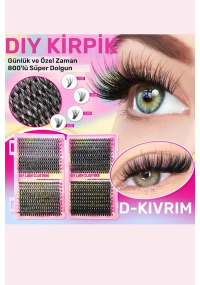 800 Parça Kendin Yap Kirpik Seti 9-16mm Küme Kirpikler, Cımbız, Fırça Ve Yapıştırıcı İle Birlikte