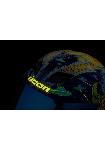 Icon Airflite Bugoid Blitz Kapalı Kask Mavi Yeşil Turuncu Mavi