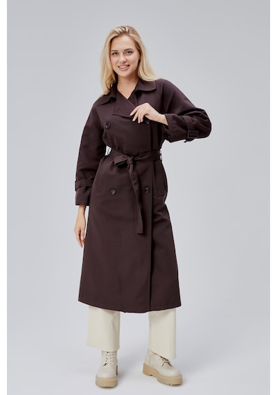 Acı Kahve Oversize Kuşaklı Trençkot Kahverengi