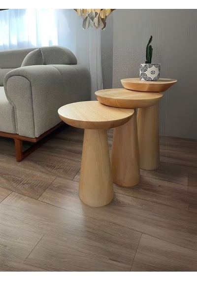 Mushroom Üçlü Zigon Sehpa Naturel
