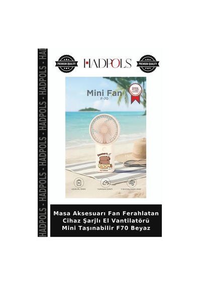 Masa Aksesuarı Fan Ferahlatan Cihaz Şarjlı El Vantilatörü Mini Taşınabilir F70 Beyaz