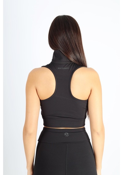 Soft&Basic Kadın Boydan Fermuarlı Siyah Günlük Spor Rahat Bralet Siyah