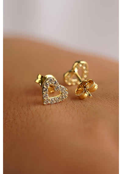 Fiyonk Kuyumculuk 14 Ayar Altın Swarovski Taşlı Kalp Küpe 001