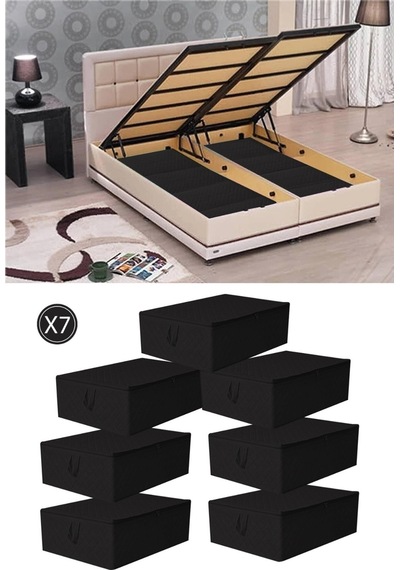Serstil 7 Adet Çekyat Baza Tipi Hurç - Baza Altı Büyük Boy Saklama Hurcu Siyah 64 X 45 X 22 Cm