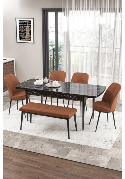 Canisa Concept Zen Serisi 80x132 Mdf Açılabilir Siyah Mermer Desen Masa Takımı 4 Kiremit Sandalye Ve 1 Bench Masa Siyah Mermer Sandalye Ve Bench Kiremit Canisa Concept Zen Serisi 80x132 Mdf Açılabilir Siyah Mermer Desen Masa Takımı 4 Kiremit Sandalye Ve 1 Bench Masa Siyah Mermer Sandalye Ve Bench Kiremit