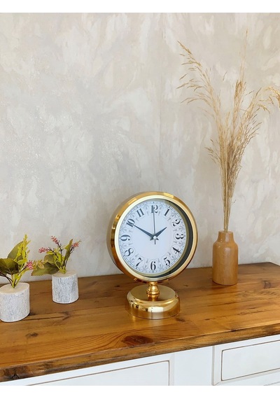 Gold Metal Desenli Masa Saati 25 20 Cm Renkli