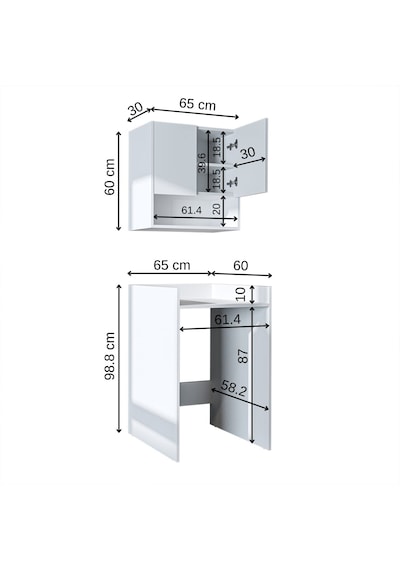 Çamaşır-kurutma Makinesi Dolabı+ Üst Dolabı, Beyaz 65 Cm Mat Beyaz