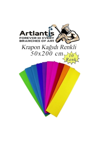 Krapon Kağıdı 10 Renk 50x200 Cm 1 Paket Grapon Kağıdı Karışık Renkli 10'lu Okul Sınıf Kreş Genel