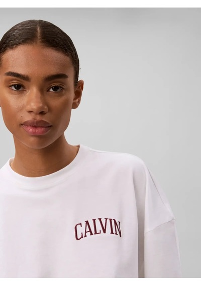 Calvin Klein Ss Boxy Cropped Back, Yaf Beyaz Kadın T-shirt