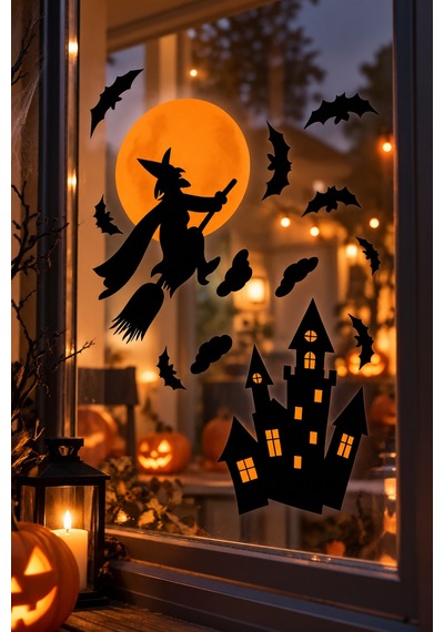 Halloween Yarasa Cadı Cam Sticker Seti Cadılar Bayramı Pencere Dekorasyonu Parti Aksesuarı Diğer