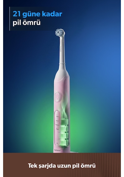 Brushboss 4701H 4 Modlu 21 Gün Kullanım Süreli Akıllı Zamanlayıcılı Şarjlı Diş Fırçası Pembe