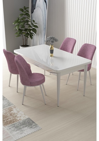 Canisa Concept Nil Serisi 70x110 Sabit Mutfak Masası Takımı Beyaz Masa 4 Pembe Sandalye Pembe Canisa Concept Nil Serisi 70x110 Sabit Mutfak Masası Takımı Beyaz Masa 4 Pembe Sandalye Pembe