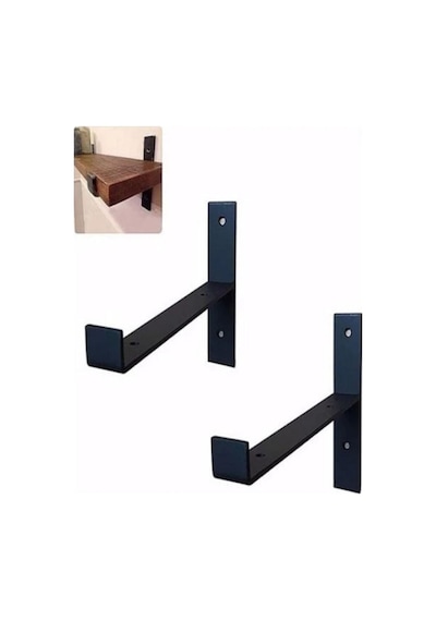Doğal Ahşap Raf 90x19x4 Cm Tekli Dresuar L Demir Ayaklı Raf Kahverengi