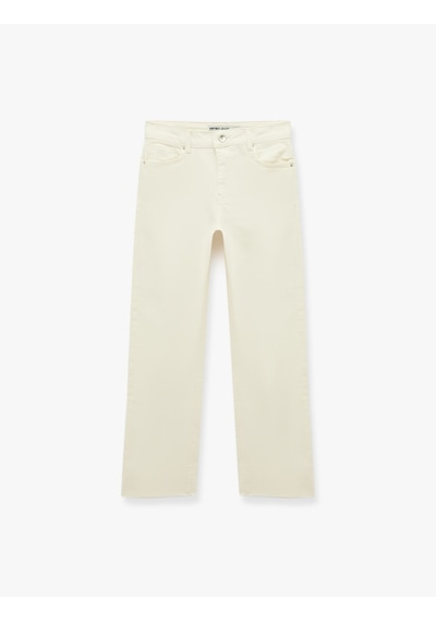 Koton Pamuklu Cepli Düğmeli İspanyol Paça Crop Jean Pantolon - Kick Flare Jeans Kırık Beyaz 6sal40051mw Ekru