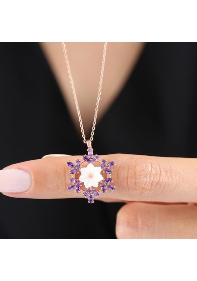 Mia vento Ametist Kristali Kar Çiçeği Rose Renk Flowers Gümüş Kolye