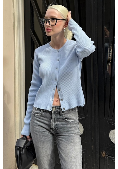 Madmext Bebe Mavisi Çıt Kapamalı Triko Kadın Hırka Mg2579 Bebe Mavisi