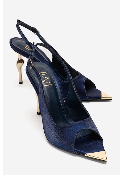 Luvishoes Amore Lacivert Saten Metal Detaylı Kadın Topuklu Ayakkabı