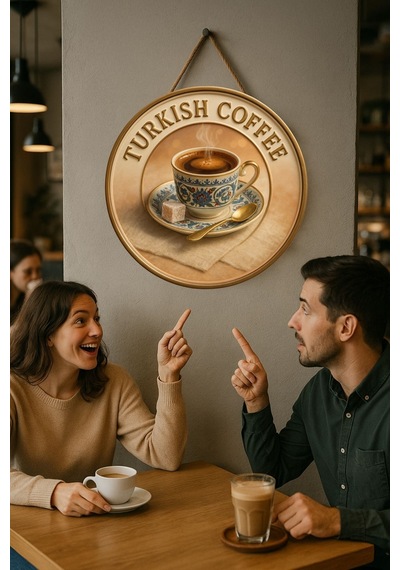 Turkish Coffee Temalı Kapı Süsü Tablosu, Geleneksel Türk Kahvesi Resimli Dekoratif Duvar Aksesuarı