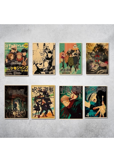 Vintage Anime Jujutsu Kaisen Gojo Satoru 8 Li Duvar Posteri Seti 21 X 15 Cm Retro Kağıt Poster