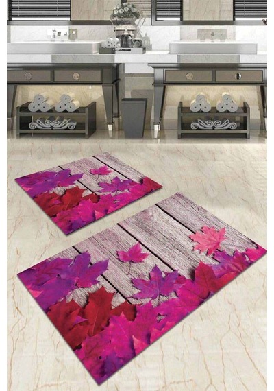 Fuşya Çınar 3d Banyo Halısı Klozet Takımı Paspas Seti Bs026n11