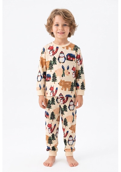 Bunny Hopp Kız Ve Erkek Çocuk Uzun Kollu Pijama Takımı %100 Pamuk Bej Kış Ormanı Ve Yılbaşı Desenli Penye Bunny Hopp Kız Ve Erkek Çocuk Uzun Kollu Pijama Takımı %100 Pamuk Bej Kış Ormanı Ve Yılbaşı Desenli Penye