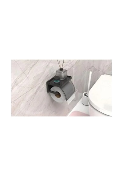 Yapışkanlı Kapaklı Tuvalet Kağıdı Askısı, Plastik Organizer, Siyah 16.5 x 12.2 x 11.2 CM
