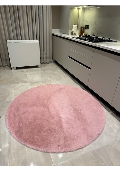 Ultra Soft Pembe Yumuşak Dokulu Peluş Halı Yuvarlak